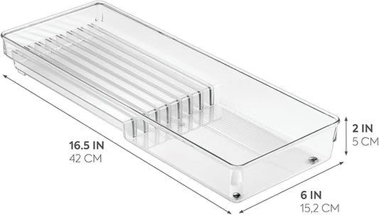 iDesign Linus Kitchen Knife Storage Drawer Organizer, Container for Countertop, Cabinet, Pantry - Clear, 16.5" x 6" x 2" - Clear