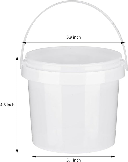 Gerrii 10 Pack White Plastic Bucket with Handle and Lid Food Storage Bucket Containers All Purpose Pail for Multipurpose Paint Water Art Crafts Projects Garage Organization (White,1.5 Quart)
