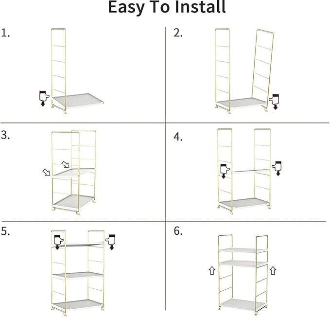 3-Tier Kitchen Spice Rack, Freestanding Stackable Organizer Shelf, Bathroom Countertop Storage Shelf, Cosmetic Organizer Holder, Square Standing Rack (Golden)