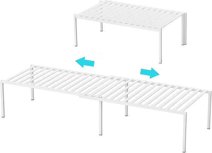 Redrubbit 2 Pack Expandable Cabinet Storage Shelf Rack - Kitchen Counter and Cabinet Shelf - Steel Metal Wire - Cupboard, Plate, Dish, Counter & Pantry Organization - White
