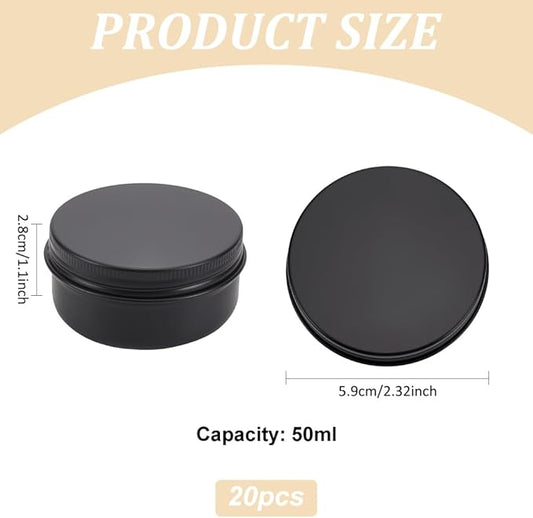 BENECREAT 20 Pack 1.7 OZ Tin Cans Screw Top Round Aluminum Cans Screw Lid Containers - Great for Store Spices, Candies, Tea or Gift Giving (Black)
