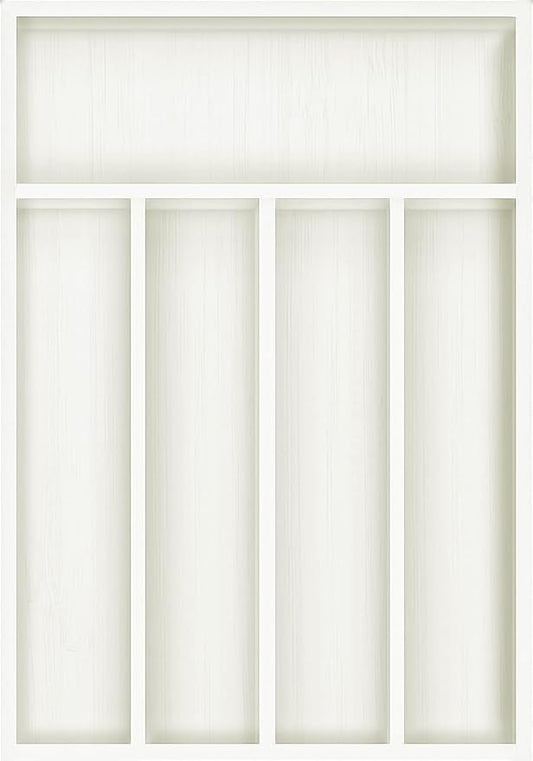 Utopia Kitchen Silverware Organizer, Bamboo Utensil Drawer Organizer for Cutlery, Utensils & Flatware (5 Compartment, White) Pack of 1