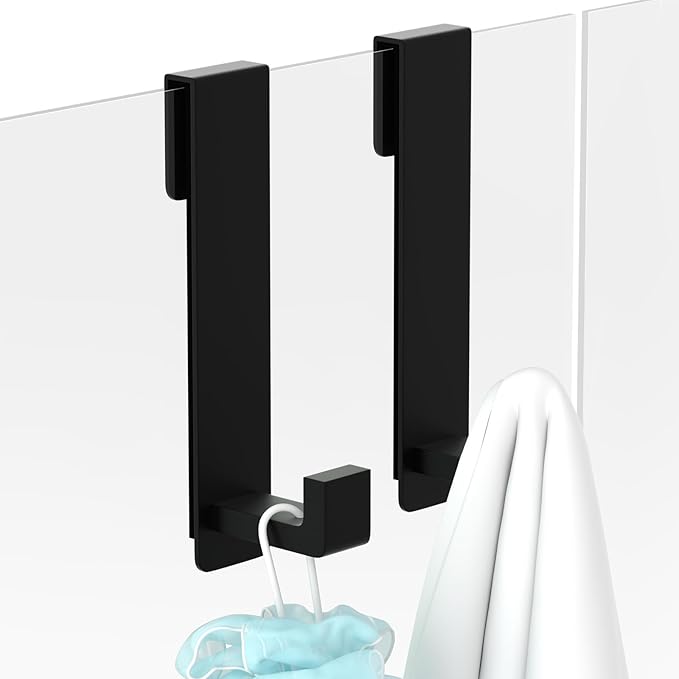 WUIVIUT Heavy-Duty Stainless Steel 7.5 Inch Over The Glass Door Shower Hooks - Towel Hooks for Frameless Shower Glass Door Bathroom Holder for Frameless Glass Door(L Shape 2 Pack, Fits 3/8'' Thick)
