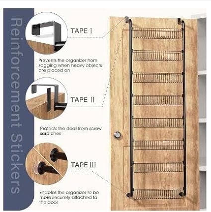 Goovilla Over The Door Pantry Organizer, 6-Tier Pantry Organization and Storage, Metal Hanging Spice Rack for Pantry Door, Kitchen, Laundry, Bathroom Organization, Back of Door Seasoning Rack, Black