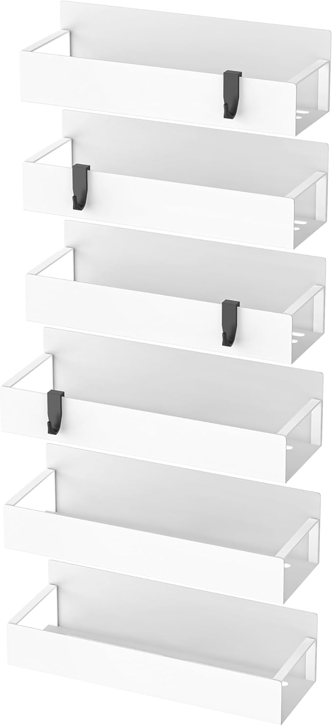 6 Pack Magnetic Spice Storage Rack Organizer for Refrigerator and Oven, White Fridge Organizers and Storage