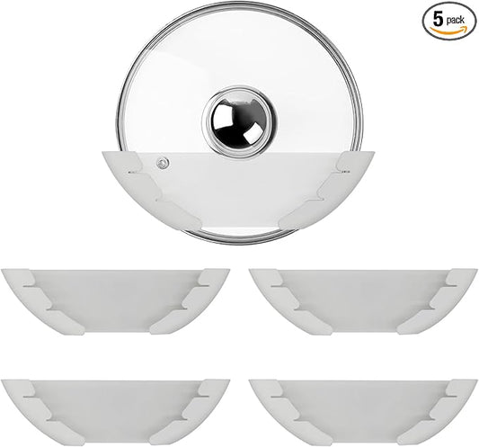 Universal Pot Lid Organizer for Cabinet, 5 Pcs Pan Lids Organizers Inside Cabinet Door Wall Mount Pots Top Storage Rack Holder for Kitchen, Fits 6" to 13.5" (5pcs white)