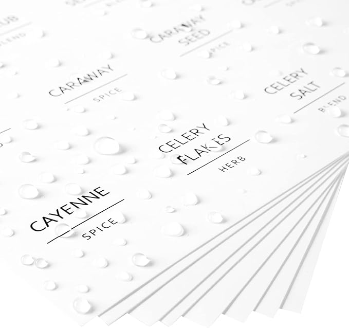 Talented Kitchen 184 Spice Labels & Stickers for Herbs - Water-Resistant Preprinted White Jar Labels for Pantry Organization, Minimalist Black Text, Numbers & Dates