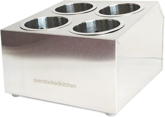 Commercial 4-Hole Stainless Steel Cylinder Flatware Silverware Utensil Holder Organizer Canddy