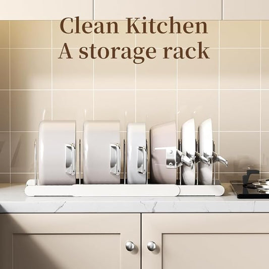 Pot Rack -Expandable Pan Organizer for Cabinet,Pot Lid Holder with 7 Adjustable Compartment for Kitchen Cabinet Cookware Baking Frying Rack,Black