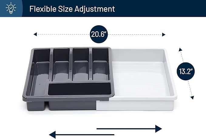 RoyalHouse Premium Cutlery Drawer Organizer, Expandable Utensil Holder And Organizer, 6-Compartments, Compact BPA-Free Plastic Storage for Spoons Forks Knives, Silverware Organizer (Pack of 2)