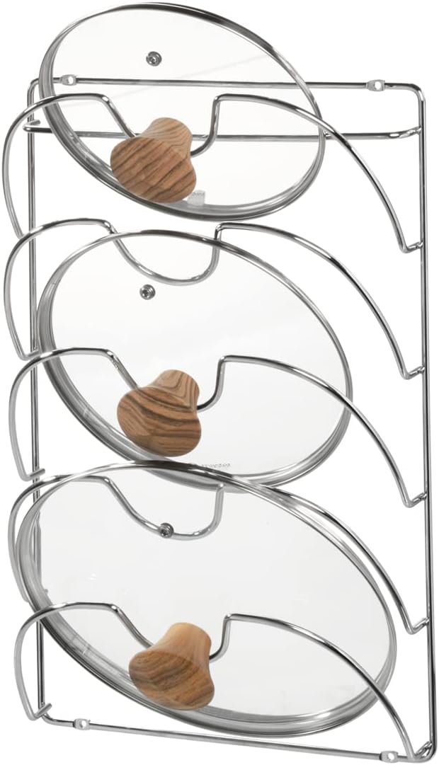 iDesign Classico Kitchen Cabinet Storage Rack for Pot, Pan Lids, 10.80" L x 3.83" W x 16.76" H, Chrome