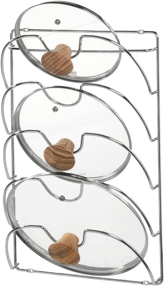 iDesign Classico Kitchen Cabinet Storage Rack for Pot, Pan Lids, 10.80" L x 3.83" W x 16.76" H, Chrome