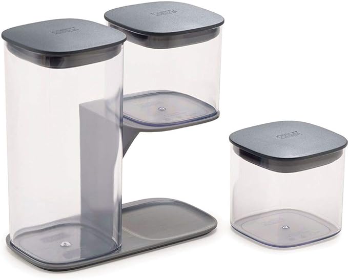 Joseph Joseph Podium Dry Food Storage Container Set with Stand, 3-piece, Gray
