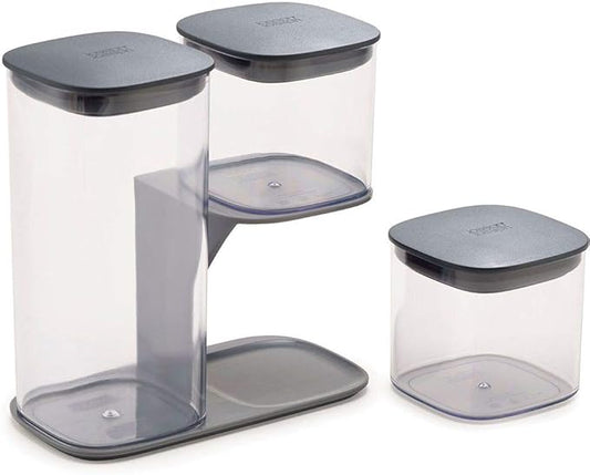 Joseph Joseph Podium Dry Food Storage Container Set with Stand, 3-piece, Gray