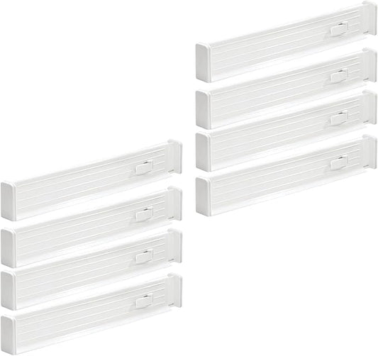 mDesign Expandable Kitchen Drawer Divider with Foam Ends, Adjustable Drawer Dividers with Strong Secure Hold, Dividers Lock in Place to Organize Drawers - Ligne Collection - 8 Pack - White