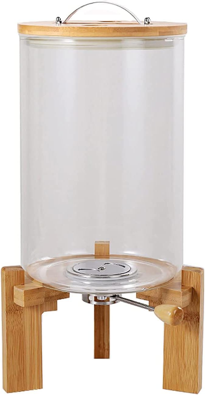 Flour and Cereal Container, 5L/8L, Rice Dispenser, Creative Glass Food Storge Container for Kitchen Organization and Pantry Store, Airtight Lid and Wooden Stand8L