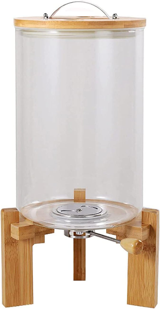Flour and Cereal Container, 5L/8L, Rice Dispenser, Creative Glass Food Storge Container for Kitchen Organization and Pantry Store, Airtight Lid and Wooden Stand8L