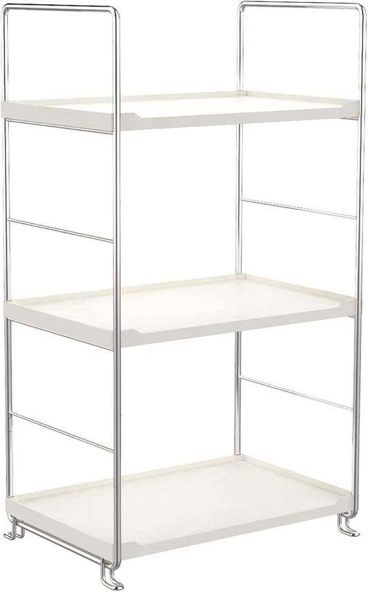 3-Tier Bathroom Countertop Organizer -Makeup Organizer -Corner Storage Shelf- Kitchen Spice Rack Standing Shelf-Great for Vanity, Bathroom, Bedroom, Kitchen (Silver & White)