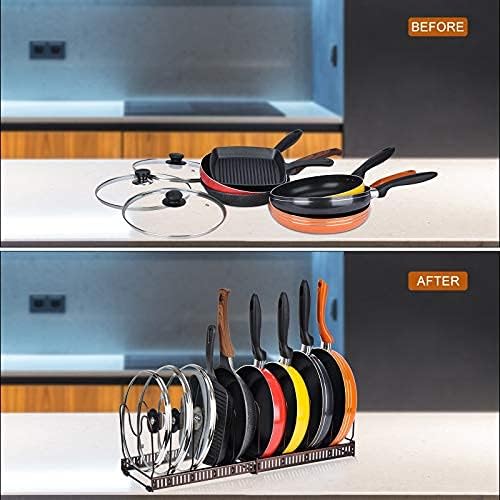 Toplife Pots and Pans Organizer Rack for Cabinet and Countertop, 10+ Pot Lids, Bakeware and Cookware Holder with 10 Adjustable Compartments - Black