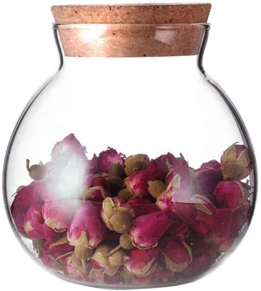 1PCS 500G/17oz Cear Empty Round Large Capacity Sealed Glass Bottles Vial Jars Packing Storage Hoder Containers with Wood Cork Stopper for Make up Cosmetics Spice Food Snack Tea and More
