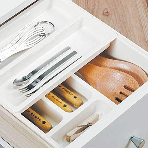 HornTide 3-in-1 Cutlery Tray Expandable Utensils Holder Plastic Kitchen Drawer Organizer for Silverware Storage and More - Blue