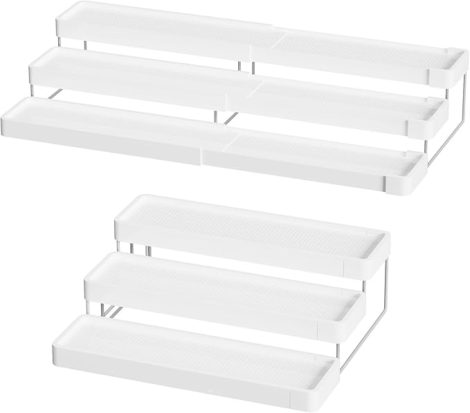Spice Rack Organizer for Cabinet - 3 Tier Expandable Spice Organizer for Cabinet Easy Visibility - Adjustable Cabinet Spice Organizer for Kitchen Countertop Cupboard Pantry Organization (White)