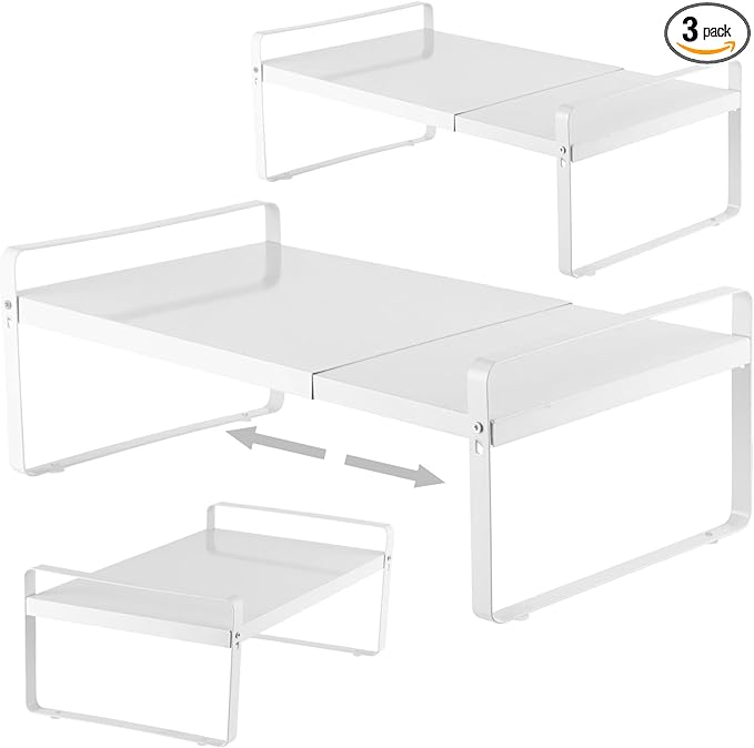 3 Pack Expandable Cabinet Shelf Organizer Kitchen Shelf Riser Stackable Pantry Shelves Kitchen Organizers and Storage Metal Spice Rack Countertop Organizer Cupboard Adjustable Shelfs Desk Rack Shelf