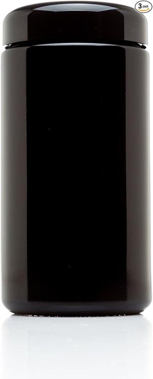 Infinity Jars Classic Black Glass Jar 500 ml (17 fl oz) Ultraviolet Airtight Smell Proof, Refillable Screw Top Container for Long-Term Storage of Coffee, Spices, Tea, Dried Goods, Kitchen Jar 3 Pack
