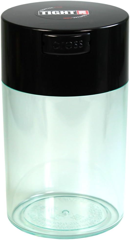 Tightvac - 1 oz to 6 ounce Airtight Multi-Use Vacuum Seal Portable Storage Container for Dry Goods, Food, and Herbs - Black Cap & Clear Body