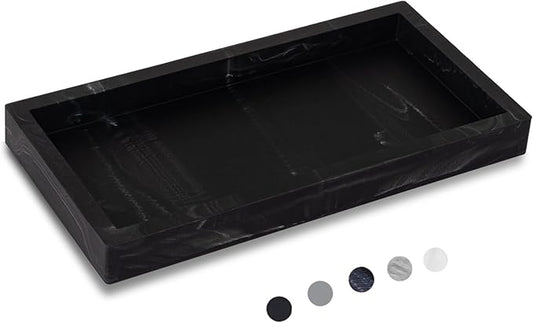 Small Bathroom Vanity Silicone Tray for Counter, Rectangle Dish Soap and Sponge Holder for Kitchen Sink, Perfume Organizer for Dresser, Marble Black