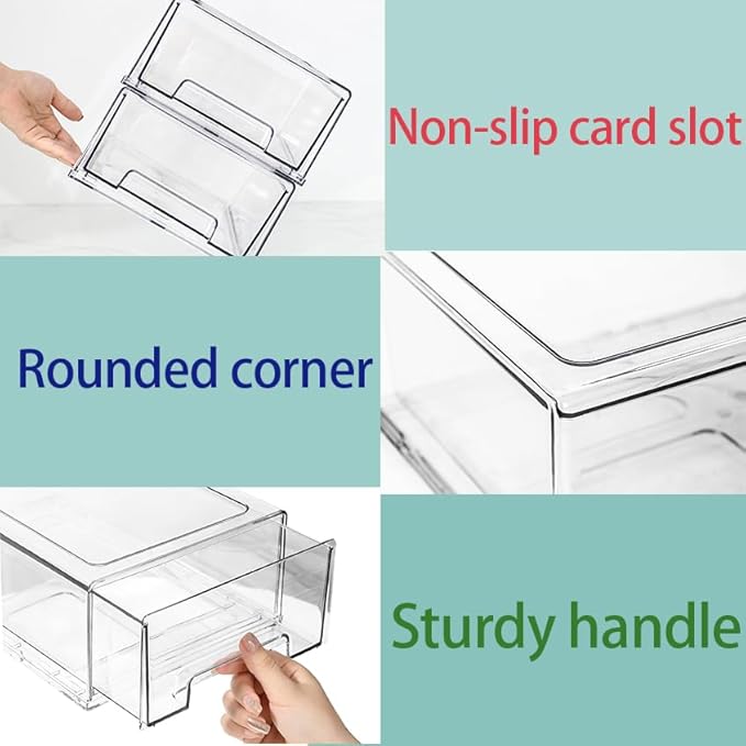 Pull Out Drawer Medicine Box for Safe Medication Storage, Large Refrigerator Storage Bin for Kitchen Food Safe, Tablet Box for Kids Home/Office Organize Ointments,2 Pack - Clear（ Medium）