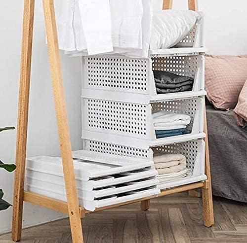 yazi Stackable Storage Bins,8 Pack Foldable Plastic Wardrobe Clothes Organizer Drawer Shelf Storage Basket Container Plastic Drawer Organizer Shelf Baskets Folding Containers Bins Cubes