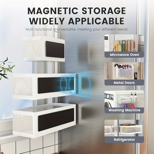 1 Magnetic Spice Rack For Refrigerator Hanging Shelf Wall Mount Kitchen Gadgets Shelves Magnet Organization (Black, 13.8''L*5.1''W*3.9''H)