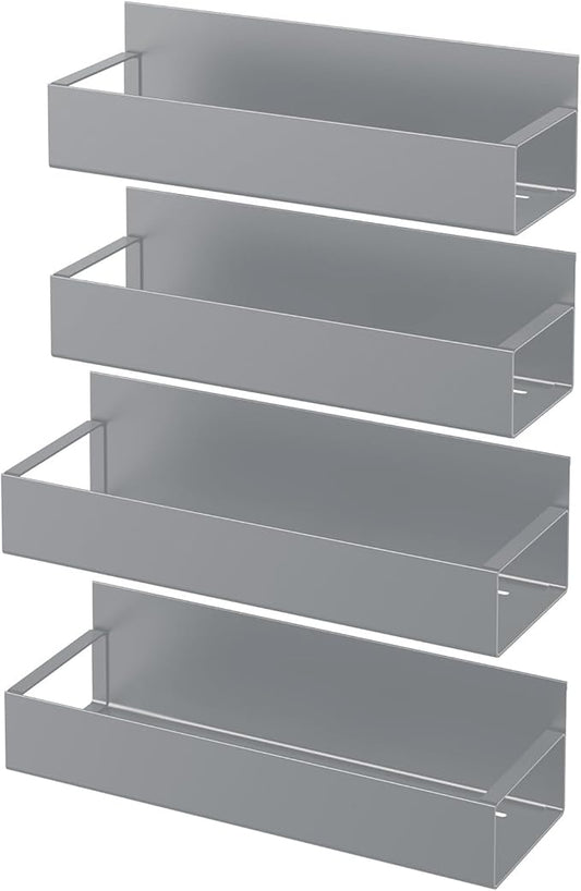 4 Pack Moveable Fridge Magnetic Spice Racks Metal Magnetic shelf for refrigerator Kitchen Spice Hang Storage Shelf (Silver)
