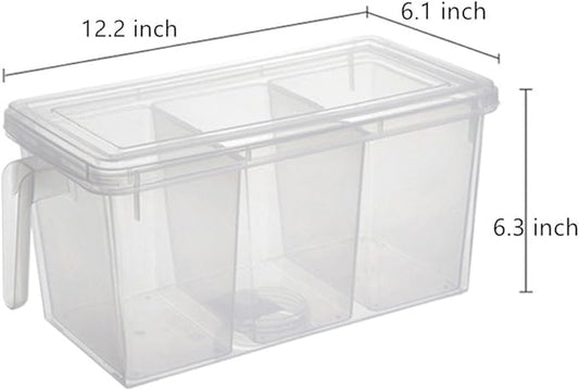 MineSign 2 Pack Plastic Divided Veggie Storage Containers with Lids and Handles for Fridge Storage Organizer Boxes for Refrigerator Produce Beans Fruits Organzation