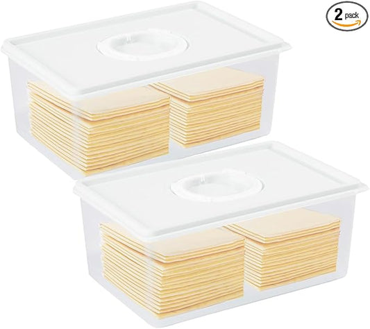 2 Pack Sliced Cheese Container with Time Recording - Block & Sliced Cheese Storage Container for Fridge