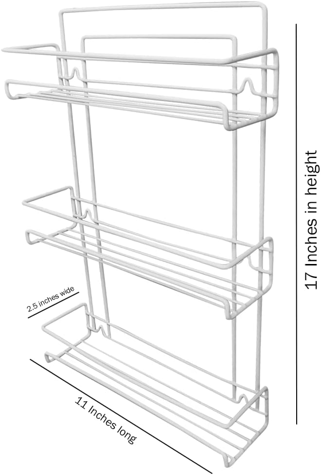 Evelots 3-Tier Spice Rack-Door/Wall Mounted-Sturdy Coated Metal-Up to 18 Bottles