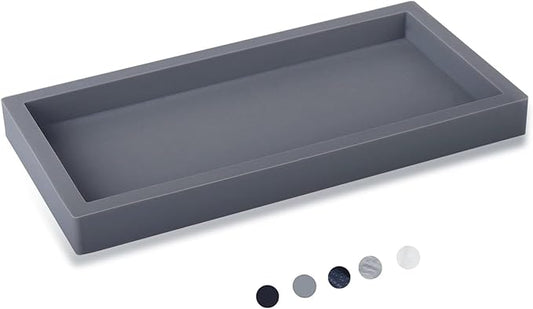 Small Silicone Bathroom Vanity Tray Rectangle Soap and Sponge Holder Kitchen Sink Organizer for Scrubber, Lotion Bottles, Perfume, Jewelry, Candle, Key Trinket Ring, Grey