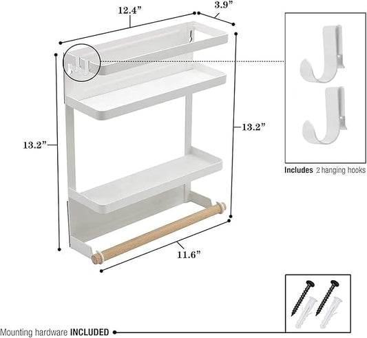 Magnetic Spice Rack for Refrigerator - Fridge Organizer with White Magnetic Shelf - Kitchen Storage