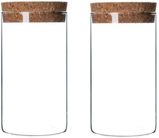 2 Pcs 300ml 10oz Clear Glass Food Storage Containers Jar Canister with Cork Lid Ideal for Storage Candy Snacks Rice Dry Foods Sugar Coffee Flour and More