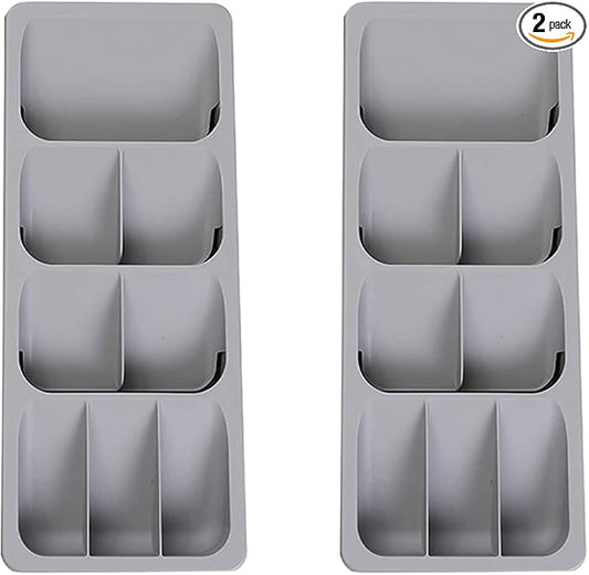 Faridabio Silverware Drawer Organizer Set of 2, Expandable Cutlery Tray for Kitchen, Adjustable Utensil Tray Cutlery Holder, Compact Plastic Storage for Spoons Forks Knives, Grey