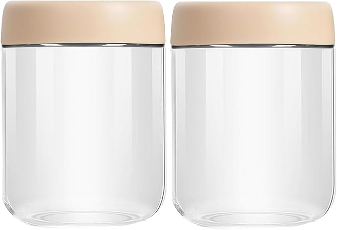 Small Glass Containers With Lids,Overnight Oats Jars,15.2oz Condiment Salad Dressing Sauce Meal Prep Containers, Chia Pudding jars with lids.Yogurt container (15.2oz-2 Pack-Beige)