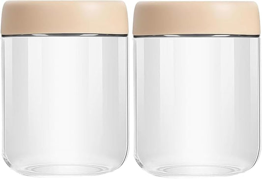 Small Glass Containers With Lids,Overnight Oats Jars,15.2oz Condiment Salad Dressing Sauce Meal Prep Containers, Chia Pudding jars with lids.Yogurt container (15.2oz-2 Pack-Beige)