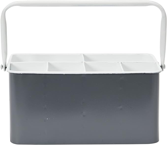 Creative Co-Op Farmhouse Metal Storage Caddy with 6 Compartments and Handle, Distressed Grey and White