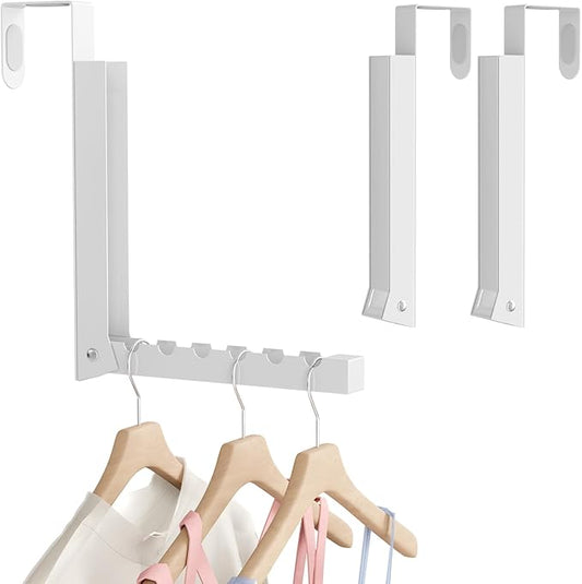 2 Pack Over The Door Hangers for Clothes, Folding Over The Door Drying Rack for Laundry,Over The Door Clothes Hanger,Overdoor Hanger Hook Coat Rack, Drying Rack for Dorm, Portable,White