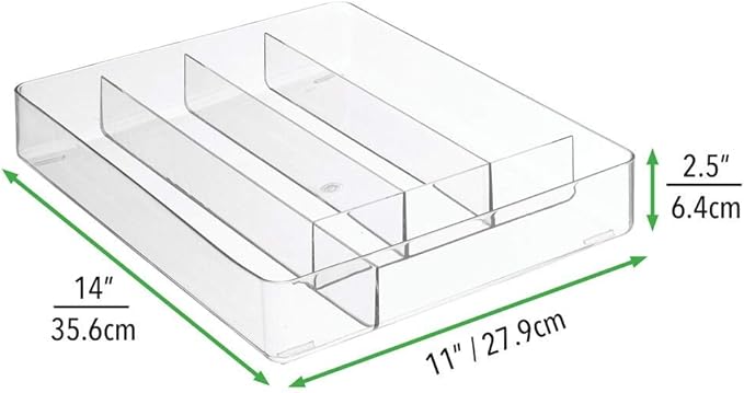 mDesign Plastic Kitchen Cabinet Drawer Storage Organizer Tray - for Storing Organizing Cutlery, Spoons, Cooking Utensils, Gadgets - 5 Divided Compartments - Clear