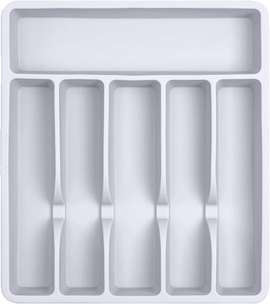 Silicone Silverware Drawer Organizer – Non-Slip Utensil Holder for Kitchen Drawers | Cutlery Tray for Forks, Knives, Spoons & More | Durable, BPA-Free, Easy to Clean – White