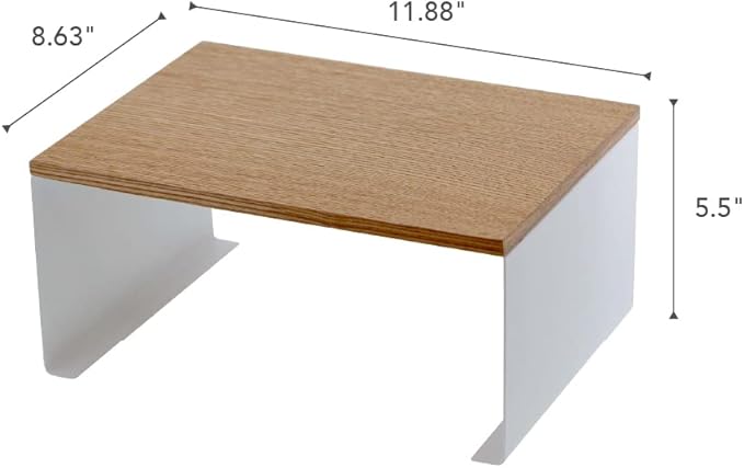 Yamazaki Home Wood-Top Stackable Kitchen Rack - Modern Counter Shelf Organizer Steel + WoodLargeWhite
