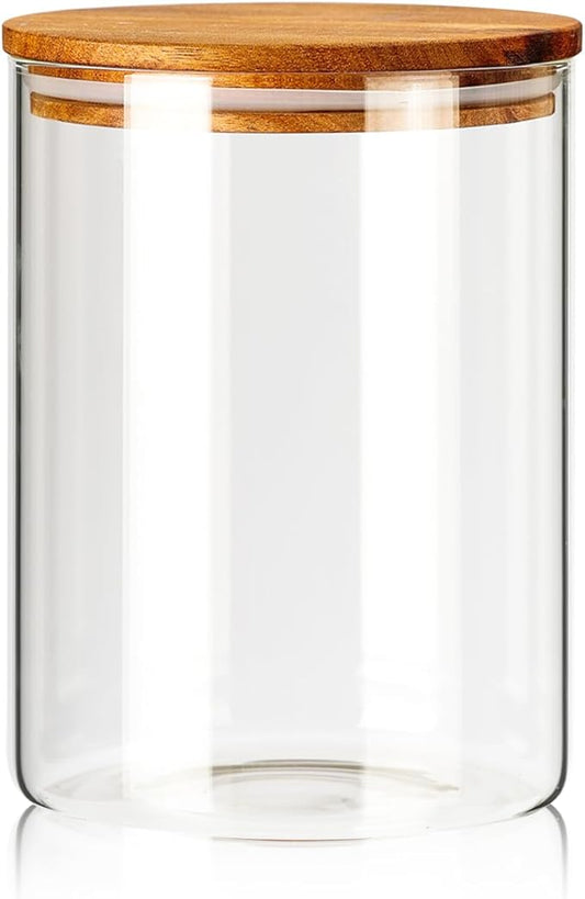 Labina Glass Storage Container Airtight Food Jars Kitchen Canister with Wood Lids, 64 Oz Wide Mouth Pantry Organization Glass Jar for Flour, Sugar, Cookie, Spagetti, Nuts and Candy
