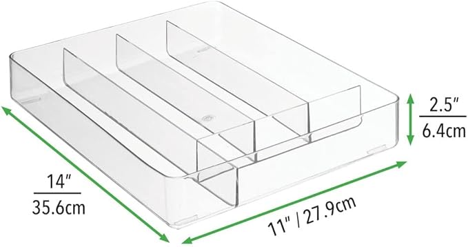 mDesign Plastic Kitchen Cabinet Drawer Storage Organizer Tray - for Storing Organizing Cutlery, Spoons, Cooking Utensils, Gadgets - 5 Divided Compartments - Clear